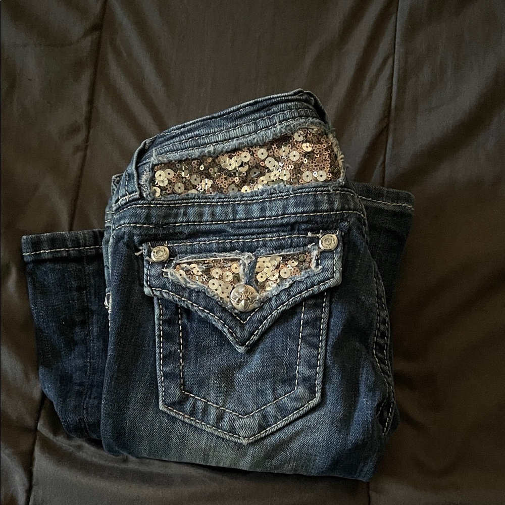 Miss Me Kids Dark Blue Jeans with Silver Sequin Accents